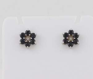 Sterling Silver Natural Blue Sapphire Flower Earrings Studs 3/8" Round